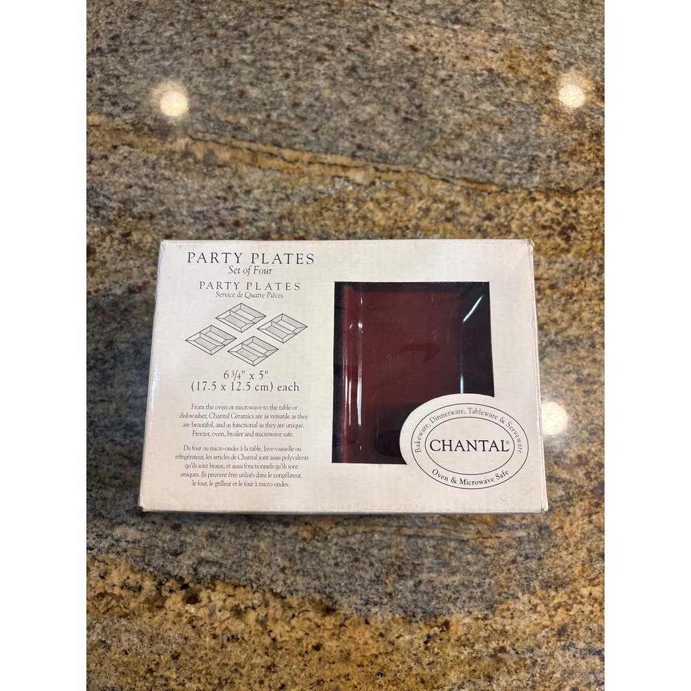 Chantal Burgundy Red Ceramic Party Plates Set of 4 Rectangular Divided 91-FP17/4